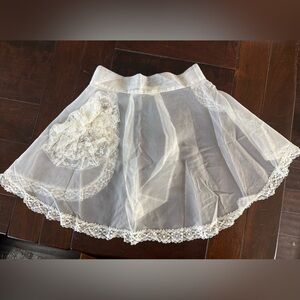 Vintage White Sheer Hostess Half Apron with Lace